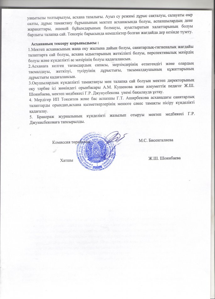 Бракераж комиссия отырысының хаттамасы